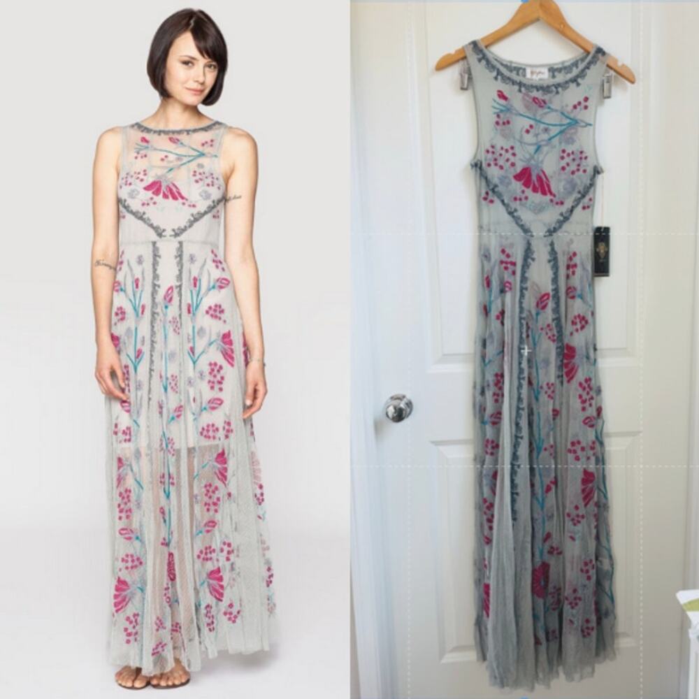 Johnny Was Gray Floral Maxi Dress